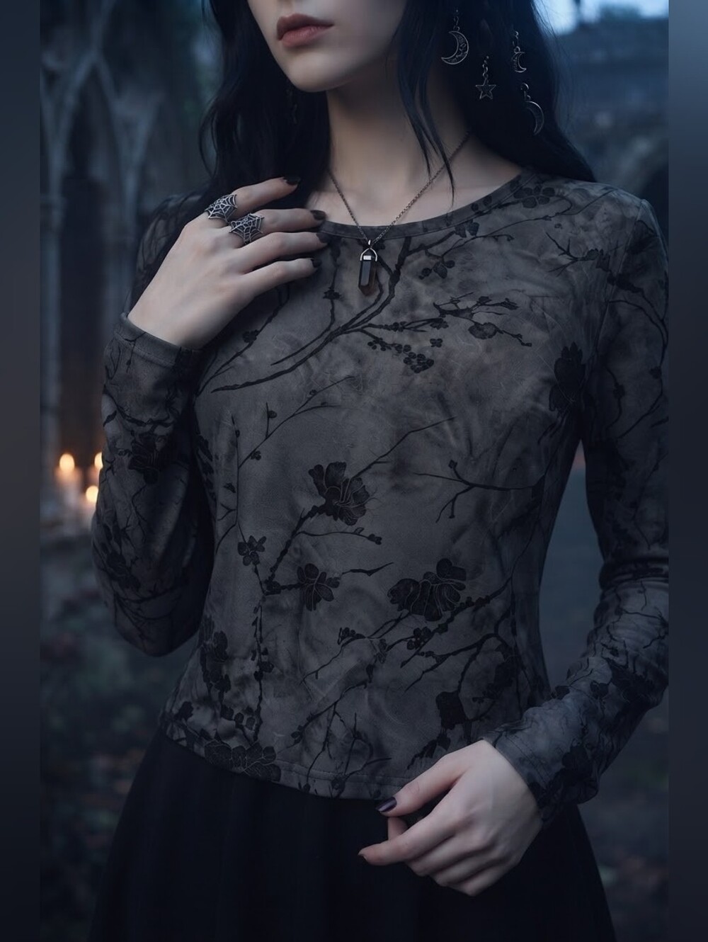 Disturbia Gothic Floral Flocked Mesh Long Sleeve Top Size US 16